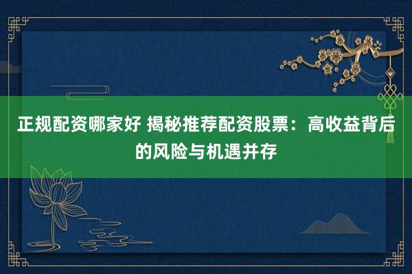 正規(guī)配資哪家好 揭秘推薦配資股票：高收益背后的風(fēng)險與機遇并存
