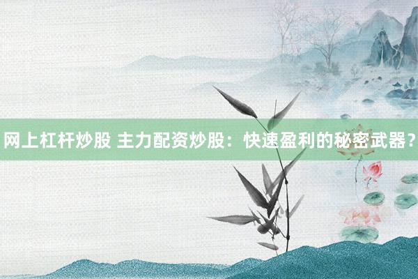 網(wǎng)上杠桿炒股 主力配資炒股：快速盈利的秘密武器？